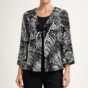 Kaktus medium  Black White Abstract Print Single Button Jacket Cardigan Womens